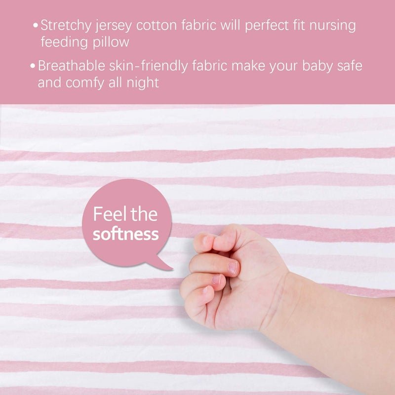 Biloban Square Playard/Playpen Fitted Sheets, Perfect for 36 X 36 Portable Playard, 2 Pack, 100% Jersey Knit Cotton Fitted Sheets, Mild Pink Stripes and Hearts Print for Baby Girls - Image 2