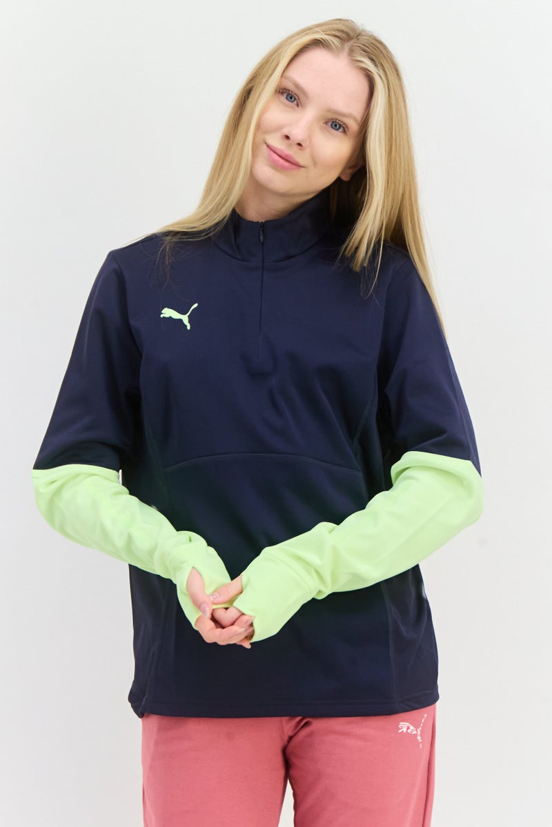 PUMA سويت شيرت تدريب طويل الأكمام للنساء، لون كحلي - Image 1