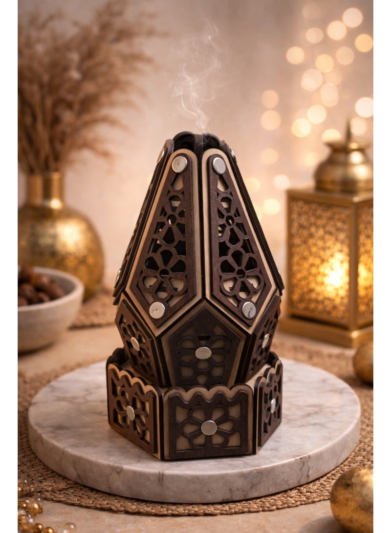 Hexagonal Wooden Incense Burner – Elegant Geometric Design – Home Decor & Ramadan Decorations - Image 1