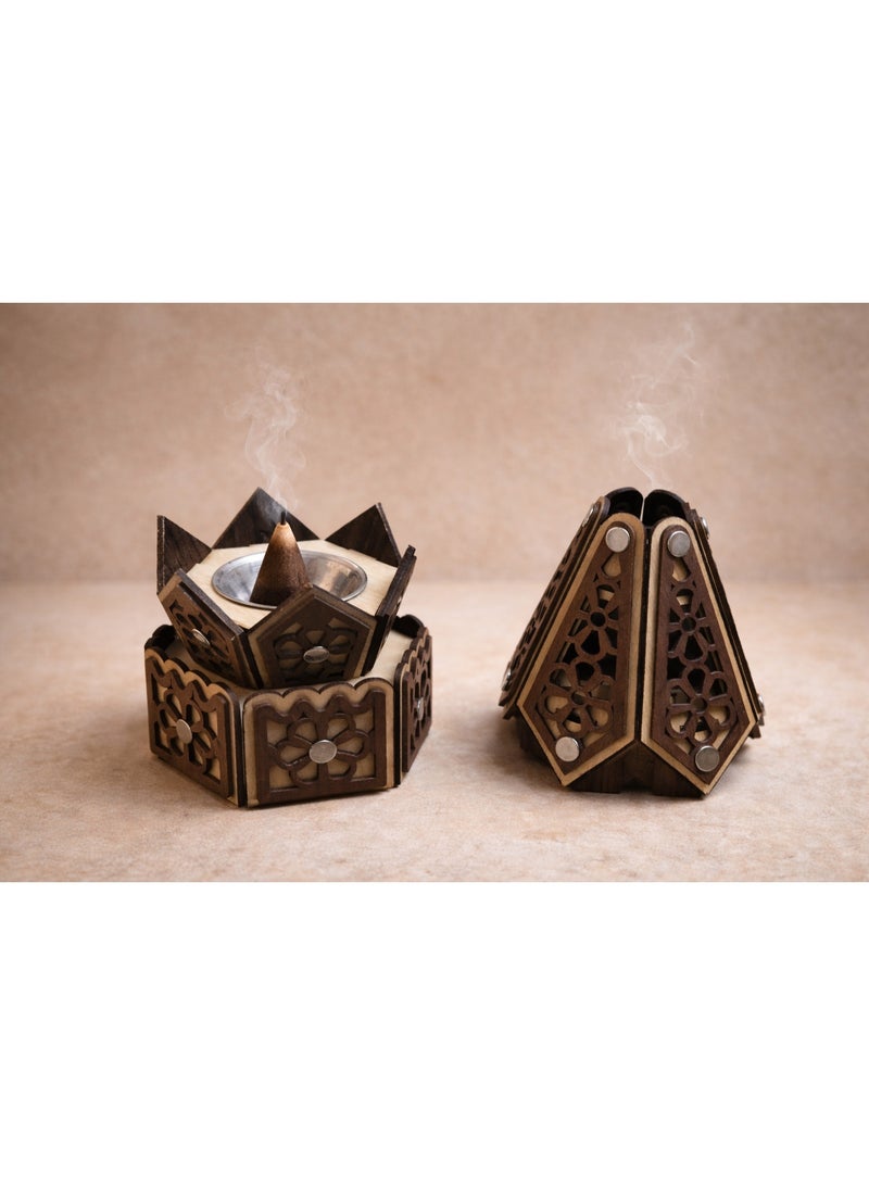 Hexagonal Wooden Incense Burner – Elegant Geometric Design – Home Decor & Ramadan Decorations - Image 2