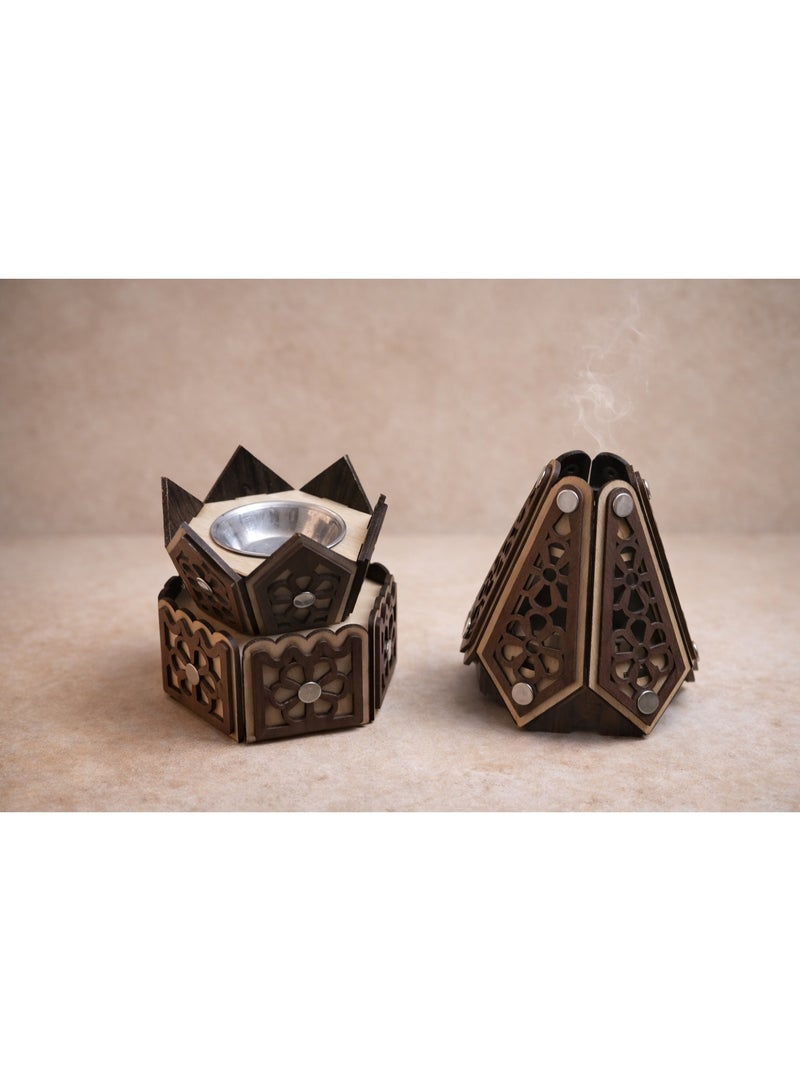 Hexagonal Wooden Incense Burner – Elegant Geometric Design – Home Decor & Ramadan Decorations - Image 3