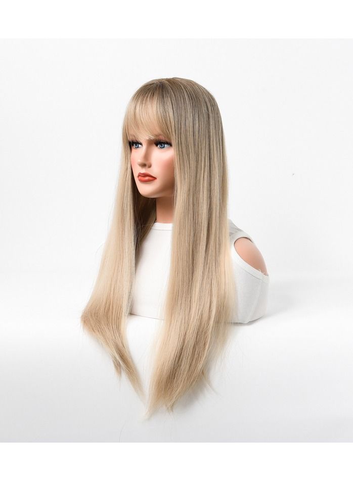 إستيل شعر مستعار طويل مستقيم أنثى حليب أشقر شعر مستعار يغطي الرأس بالكامل ذهبي فاتح - Image 2