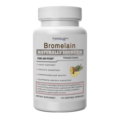 Superior Labs Bromelain 500mg – 2400 GDU/Gram Non-GMO Pineapple Enzyme, Plant-Based Digestive Support, Promotes Joint Comfort & Tissue Health – 120 Veg Caps - Image 1