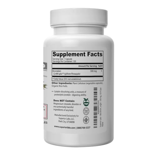 Superior Labs Bromelain 500mg – 2400 GDU/Gram Non-GMO Pineapple Enzyme, Plant-Based Digestive Support, Promotes Joint Comfort & Tissue Health – 120 Veg Caps - Image 3
