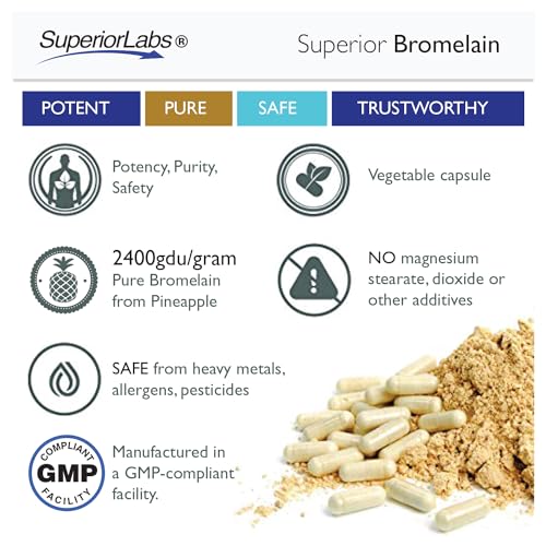 Superior Labs Bromelain 500mg – 2400 GDU/Gram Non-GMO Pineapple Enzyme, Plant-Based Digestive Support, Promotes Joint Comfort & Tissue Health – 120 Veg Caps - Image 5