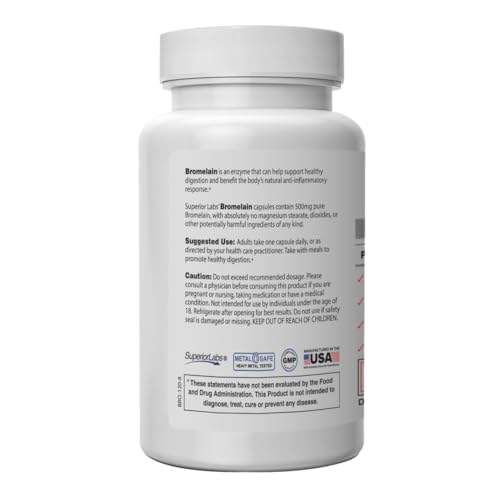 Superior Labs Bromelain 500mg – 2400 GDU/Gram Non-GMO Pineapple Enzyme, Plant-Based Digestive Support, Promotes Joint Comfort & Tissue Health – 120 Veg Caps - Image 2