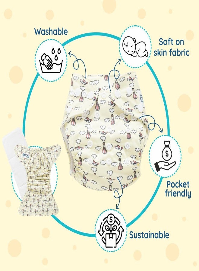 Bumsies Reusable Cloth Diaper with Removable Insert for NewBorn Baby/Toddler - Adjustable, Washable, Skin-Friendly | Absorbs up to 3pees | Helps in Potty Training | For 2-5 kgs | 0-3 months, Yellow - Image 2