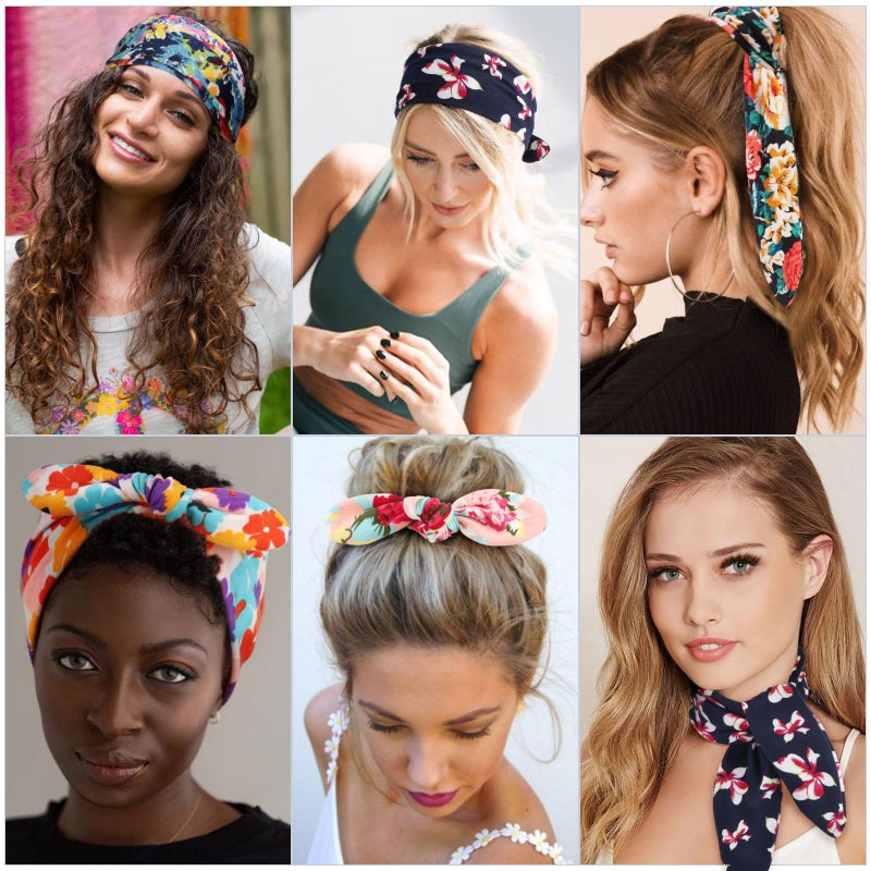 DRESHOW 8 Pack Adjustable Knotted Headbands Cotton Elastic Non Slip Hair Bands Floral Yoga Headbands for Women and Girls - Image 5