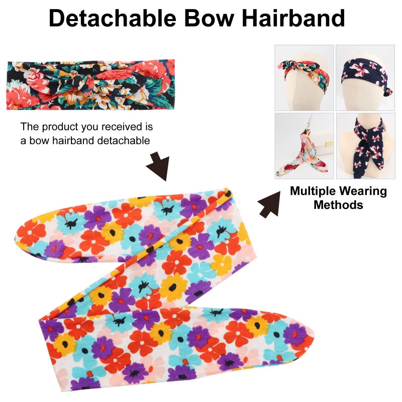 DRESHOW 8 Pack Adjustable Knotted Headbands Cotton Elastic Non Slip Hair Bands Floral Yoga Headbands for Women and Girls - Image 4