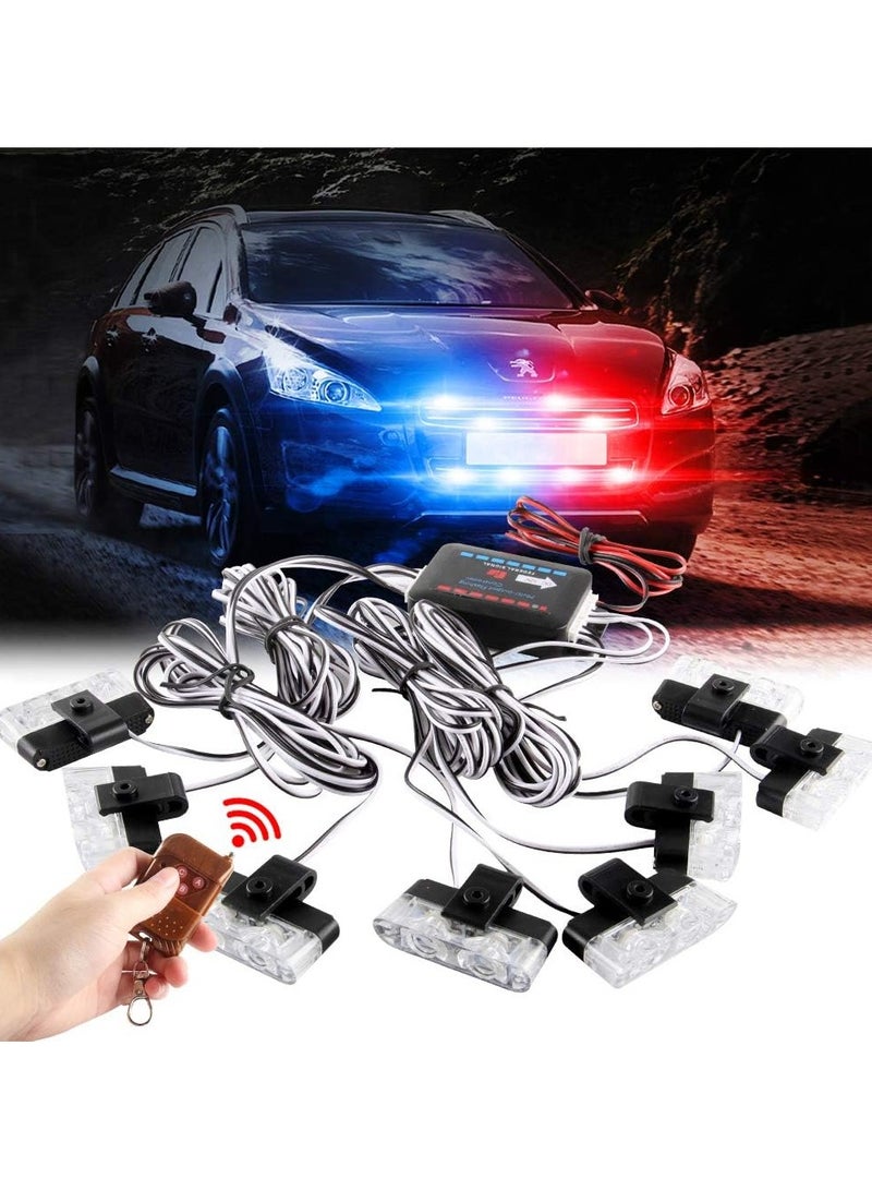 Generic Red Blue 16LED Grille Strobe Lights - Emergency Dash Deck Visor Police Flash Lights with Wireless Remote Control, 12V for Car, Truck, Ambulance, Emergency Warning - Image 1