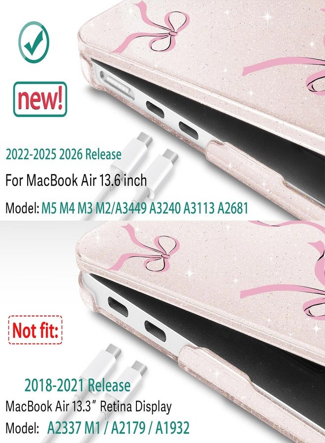 May Chen for MacBook Air 13.6 inch Case A3240 M4 A3113 M3 A2681 M2 with Retina Dispaly, 2025 2024 2023 2022 Release, Plastic Hard Shell Case with Keyboard Cover, Sakura Pink Glitter Bow - Image 3