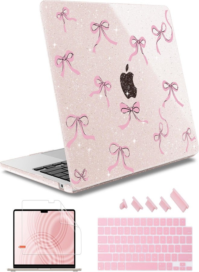 May Chen for MacBook Air 13.6 inch Case A3240 M4 A3113 M3 A2681 M2 with Retina Dispaly, 2025 2024 2023 2022 Release, Plastic Hard Shell Case with Keyboard Cover, Sakura Pink Glitter Bow - Image 1
