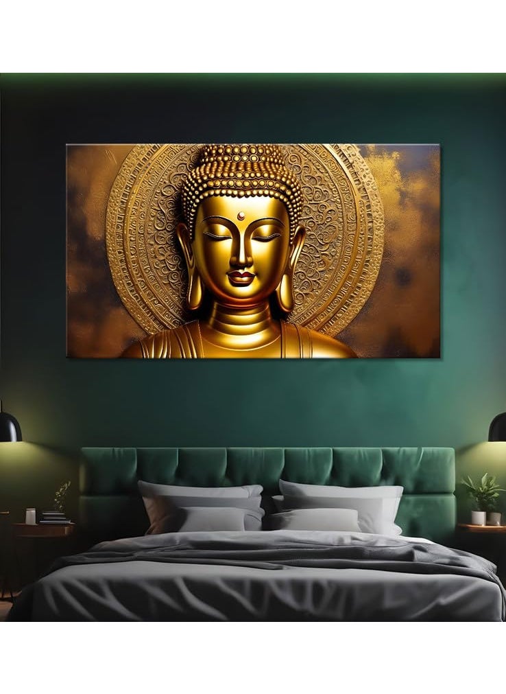 Divinity Decor Divinity Decor golden buddha with golden background painting for living room bedroom drawing room home decor buddha wall Size 22x14 inches BuddhaL178  - Image 2