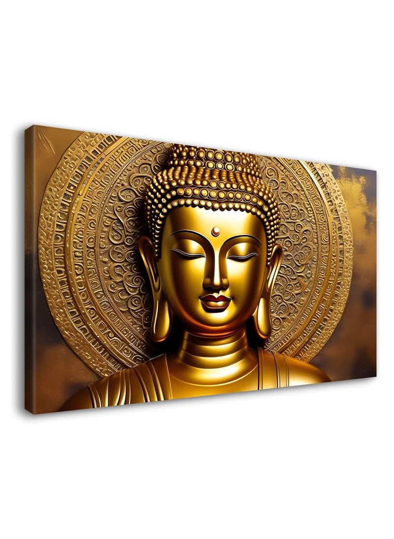 Divinity Decor Divinity Decor golden buddha with golden background painting for living room bedroom drawing room home decor buddha wall Size 22x14 inches BuddhaL178  - Image 1