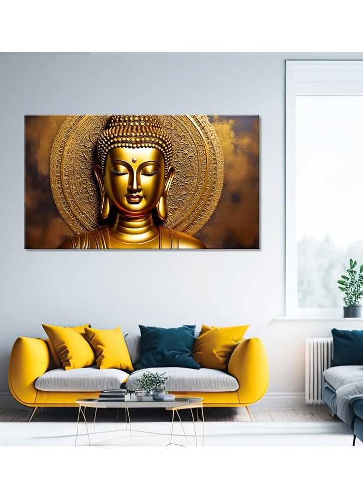 Divinity Decor Divinity Decor golden buddha with golden background painting for living room bedroom drawing room home decor buddha wall Size 22x14 inches BuddhaL178  - Image 3