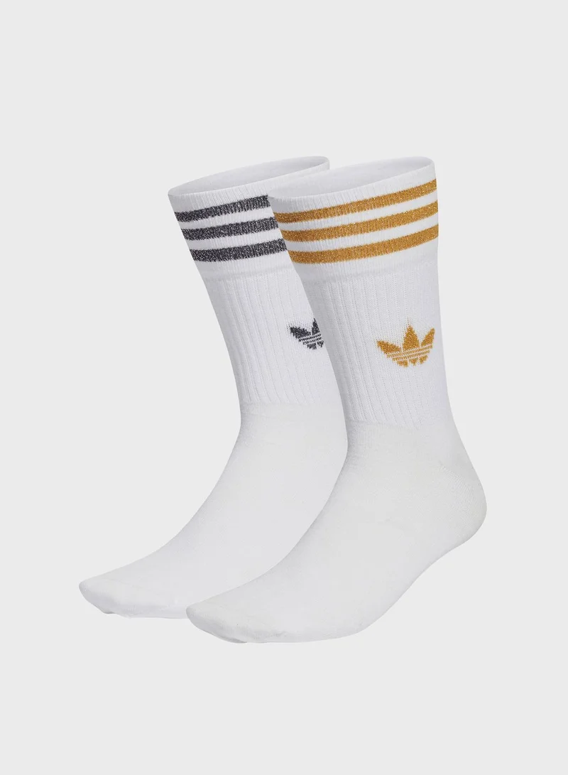 adidas Originals 2 Pack Mid Cut Glitter Crew Socks