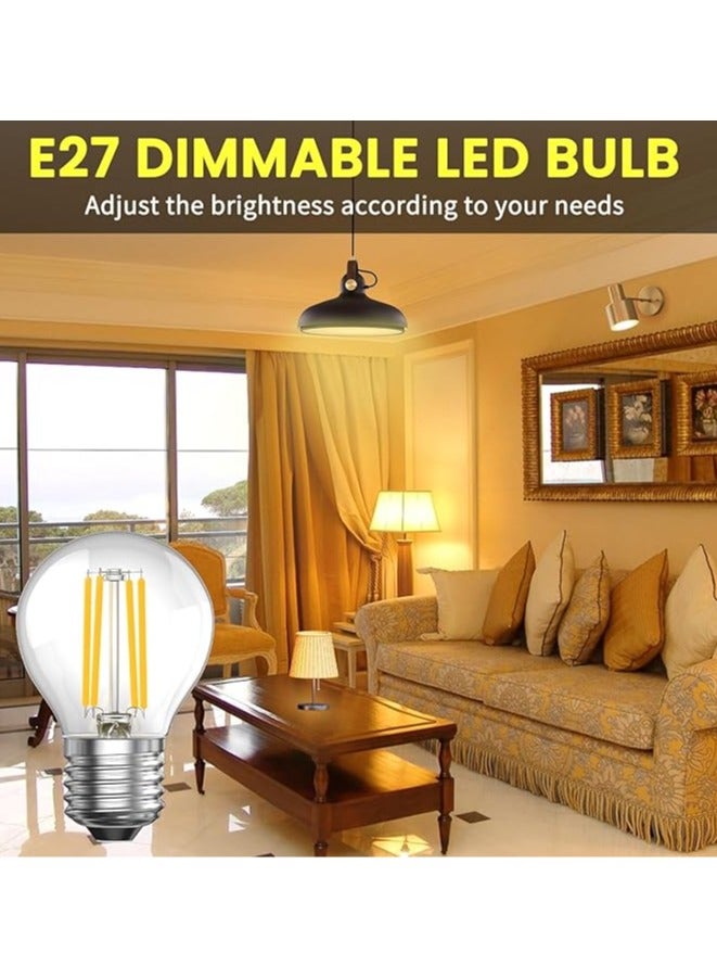 ESNCO عبوة 2 من لمبة G45 4W قابلة للتعتيم، لمبة LED خيوط E27 دافئة بيضاء 2700K، لمبة LED بحجم كرة جولف صغيرة تعادل 40W، لمبة LED زجاجية شفافة لمصباح الطاولة - Image 5