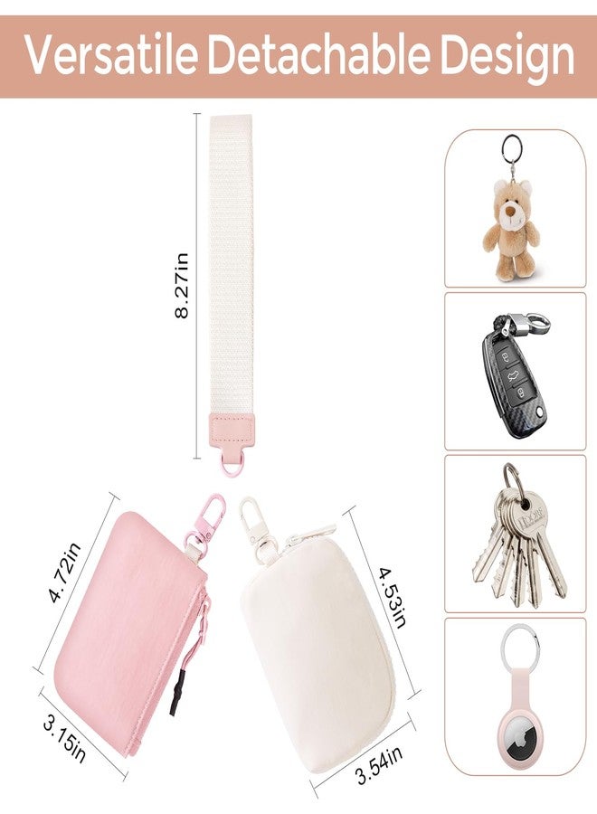 JEEBURYEE Dual Pouch Wristlet Keychain Wallets for Women with 2 Detachable Zipper Coin Purse - Small and Portable Mini Card Wallet for Women Men Pink+Ivory - Image 2