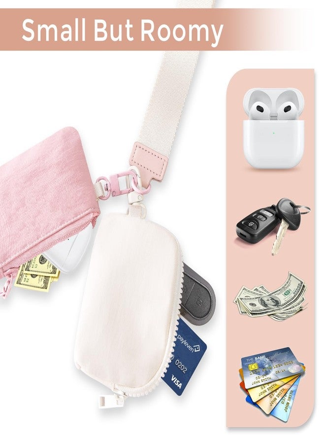 JEEBURYEE Dual Pouch Wristlet Keychain Wallets for Women with 2 Detachable Zipper Coin Purse - Small and Portable Mini Card Wallet for Women Men Pink+Ivory - Image 3
