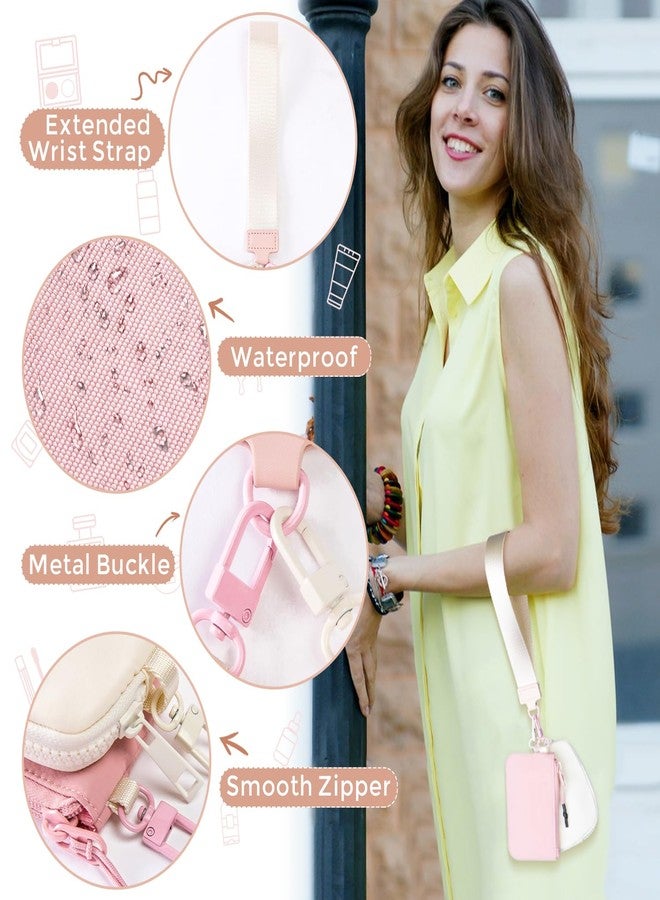 JEEBURYEE Dual Pouch Wristlet Keychain Wallets for Women with 2 Detachable Zipper Coin Purse - Small and Portable Mini Card Wallet for Women Men Pink+Ivory - Image 4