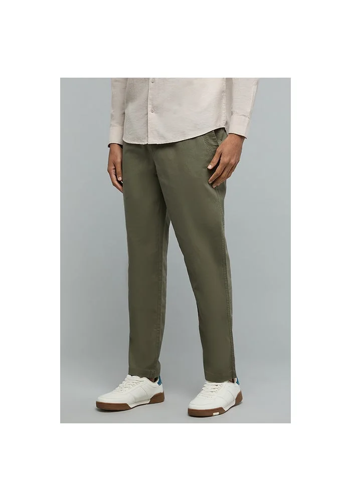 R&b Solid Tapered Fit Pants with Drawstring Waist