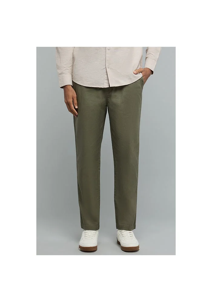 R&b Solid Tapered Fit Pants with Drawstring Waist