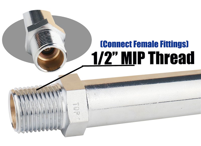 WHK 12 Inch Frost Free Outdoor Water Spigot Faucet Supply Hot and Cold Outdoor Water Faucet 1/2 Inch MIP X 3/4 Inch Hose Bibb Freeze Proof Hose Bib Wall Hydrant Sillcock(Brass,Chrome) - Image 4