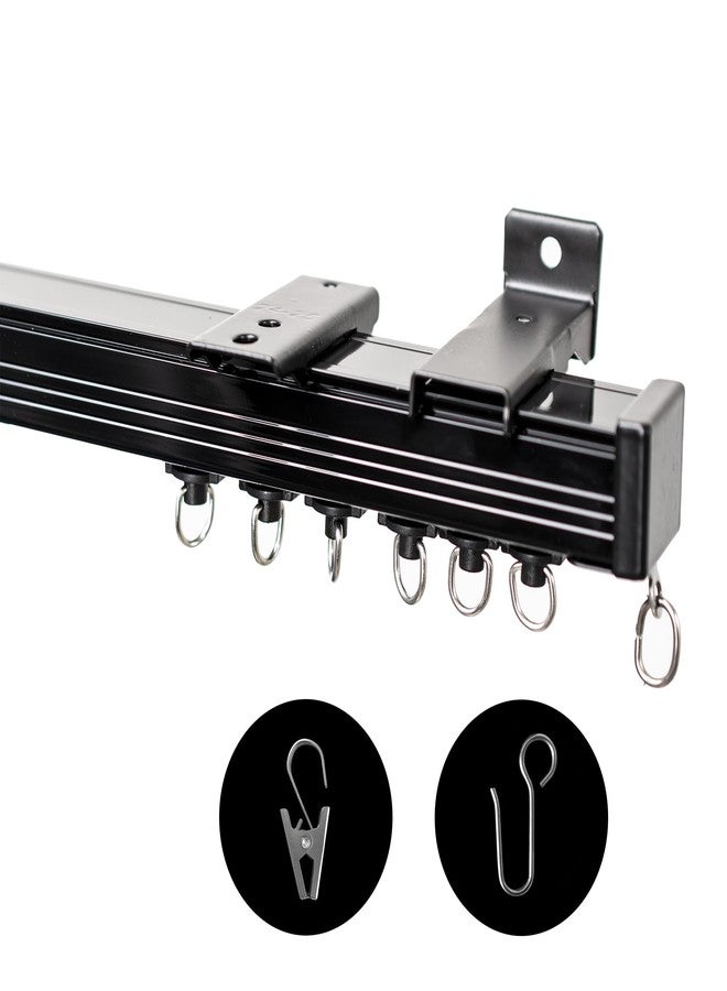 RoomDarkning Ceiling Curtain Track, Ceiling Wall Mount Room Divider Curtain Track Rods Heavy Duty Ceiling Track Curtain Rail, RV Ceiling Track for Curtains with Rollers Hooks Clips for 3-6ft, Black - Image 1