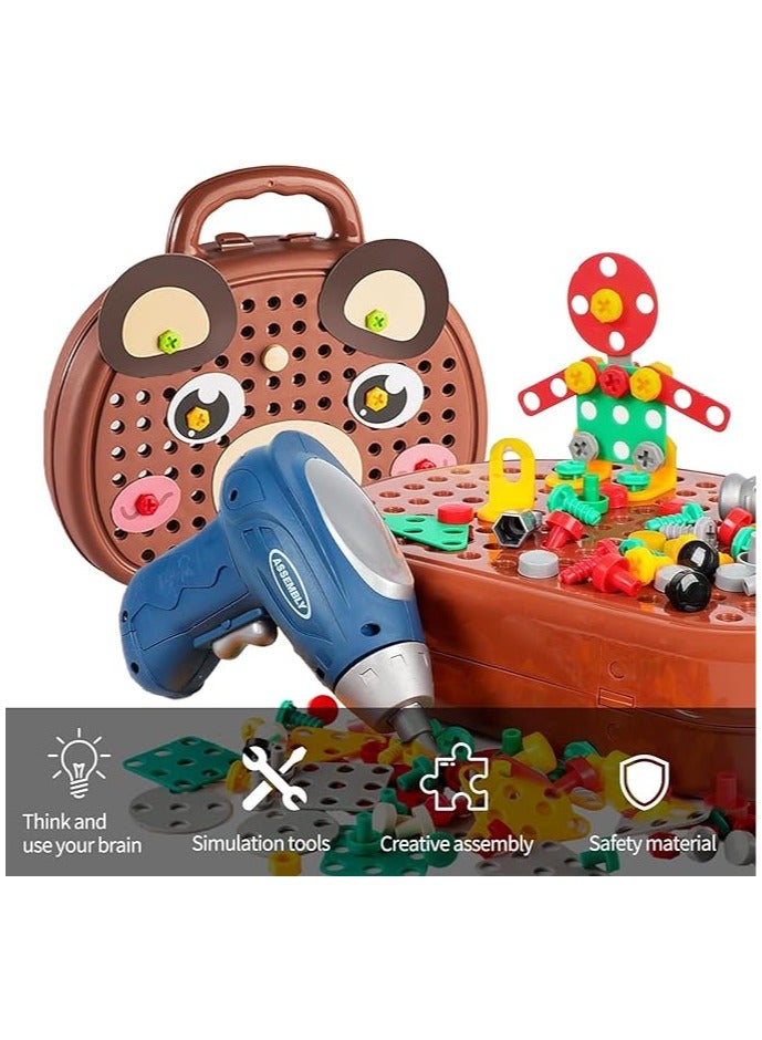 Beauenty Magic Montessori Play Toolbox 203Pcs Magic Montessori Play Toolbox Bear with Drill 2D/3D Creativity Tool Box Toys Gift for Age 3-12 Years Old Boys Kids Girls Gift - Image 4