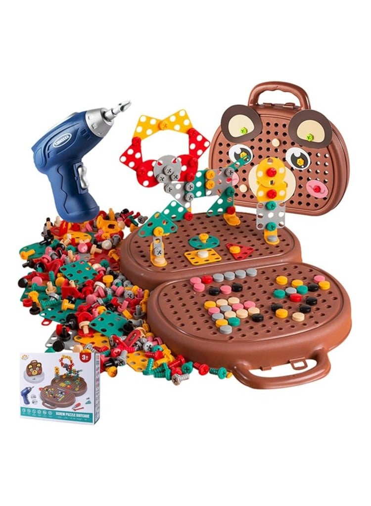 Beauenty Magic Montessori Play Toolbox 203Pcs Magic Montessori Play Toolbox Bear with Drill 2D/3D Creativity Tool Box Toys Gift for Age 3-12 Years Old Boys Kids Girls Gift - Image 1