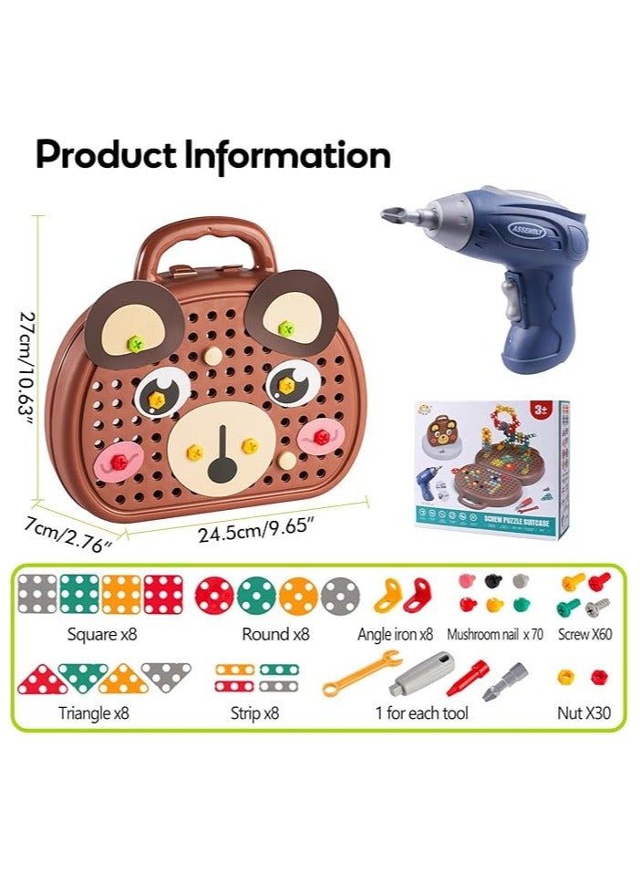 Beauenty Magic Montessori Play Toolbox 203Pcs Magic Montessori Play Toolbox Bear with Drill 2D/3D Creativity Tool Box Toys Gift for Age 3-12 Years Old Boys Kids Girls Gift - Image 3