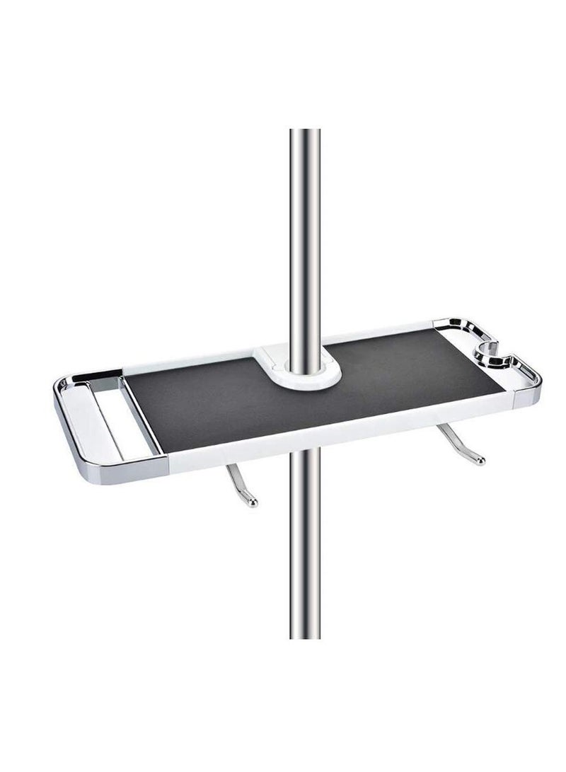 SYOSI ABS Bathroom Shelf Rack Shower Caddy Wall Mount Holder, No Drilling Shower Organiser for Shampoo Soap with 19-25mm Rail and Double Hook for 19mm-25mm Shower Rail Black - Image 1