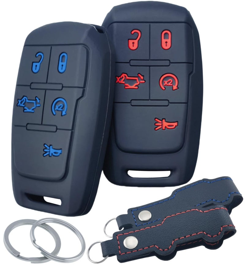 RUNZUIE 2Pcs Silicone Smart Key Fob Cover for 2019-2021 2022 2023 2024 Dodge RAM 2500 3500 5500 5 Buttons Black Red/Blue - Image 5