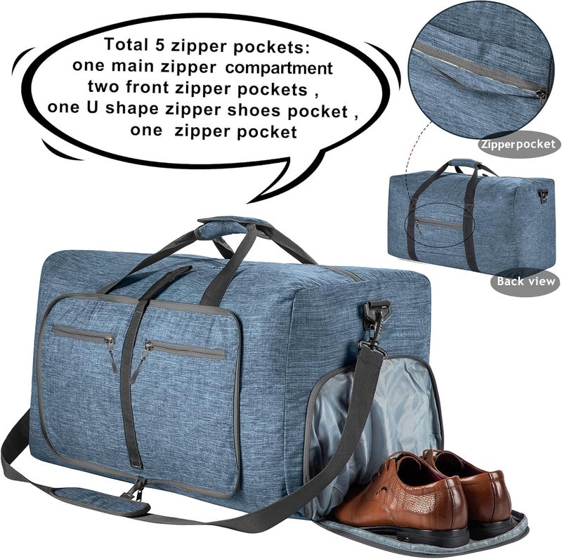 Vomgomfom Travel Duffle Bag for Men, 65L Foldable Travel Duffel Bag with Shoes Compartment Overnight Bag for Men Women Waterproof & Tear Resistant - Image 3
