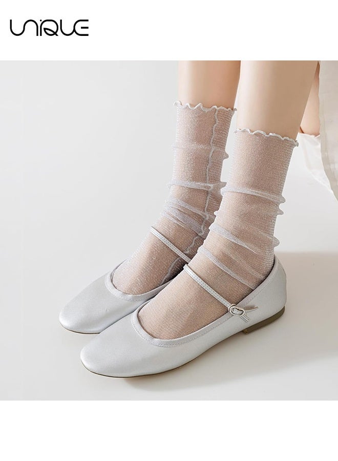 Unique 3 Pairs Women's Sheer Glitter Socks, Slouch Tulle Decorated Socks with Sparkly Mesh Lace, Ankle Ruffle Socks, Sheer Loose Crew Socks, Shiny Slouch Socks for Women - Image 5