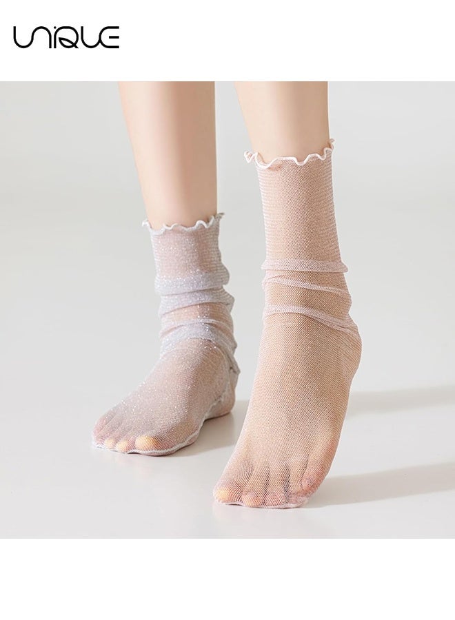 Unique 3 Pairs Women's Sheer Glitter Socks, Slouch Tulle Decorated Socks with Sparkly Mesh Lace, Ankle Ruffle Socks, Sheer Loose Crew Socks, Shiny Slouch Socks for Women - Image 4