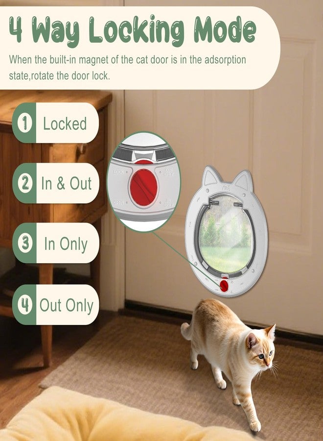 Decormax Cat Door with 4-Way Lock, Cat Door for Exterior Door with Magnetic Flap, Weatherproof Pet Door for Interior Door, White - Image 4