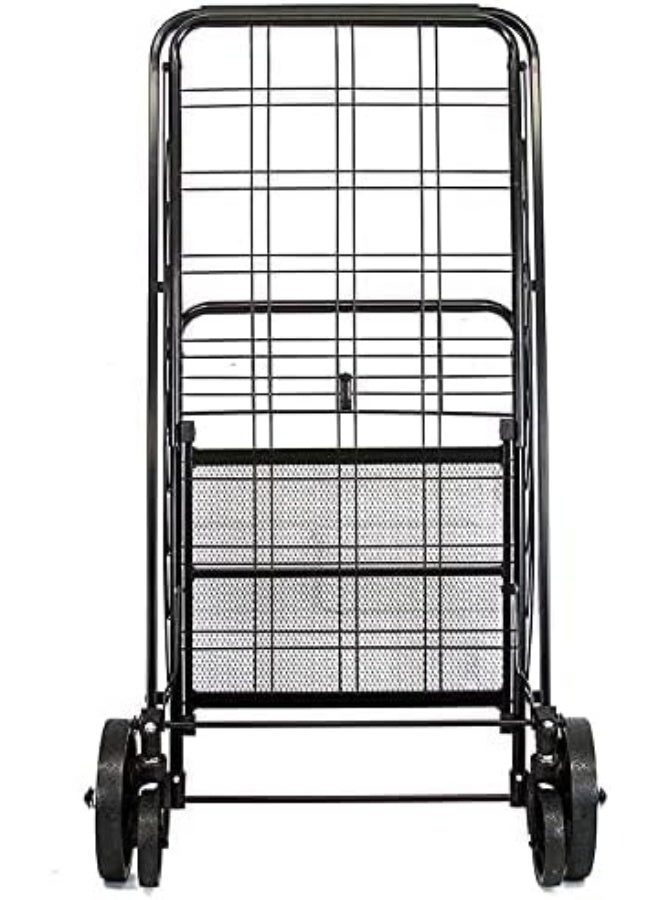 GREATBUYS Fold-able Shopping Trolley Push Cart With Wheels, Folding Collapsible Grocery Storage Cart, Utility Transit Hand Cart for Daily Use, Black 60kg Max Load  - Image 3