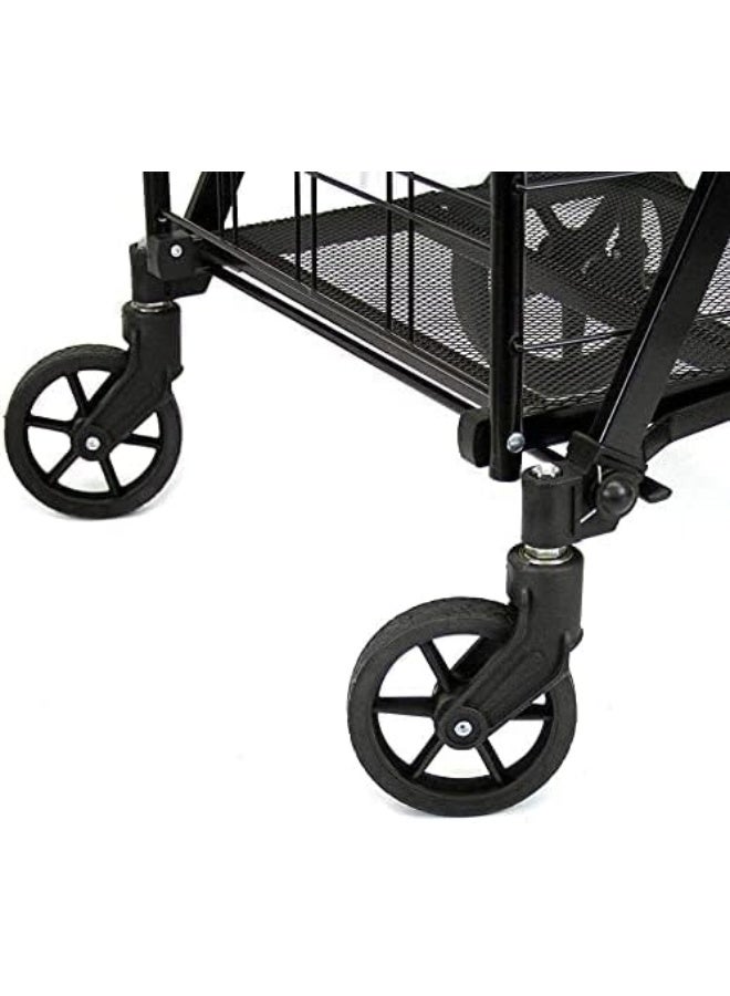 GREATBUYS Fold-able Shopping Trolley Push Cart With Wheels, Folding Collapsible Grocery Storage Cart, Utility Transit Hand Cart for Daily Use, Black 60kg Max Load  - Image 2