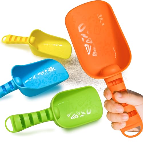 QINGLER Sand Beach Shovels for Kids Heavy Duty Plastic Summer Sand Scoops Toy 4 Pack Blue Green Yellow Orange Sandbox Garden Digging Play Gift Set Party Bundle83inch - Image 1
