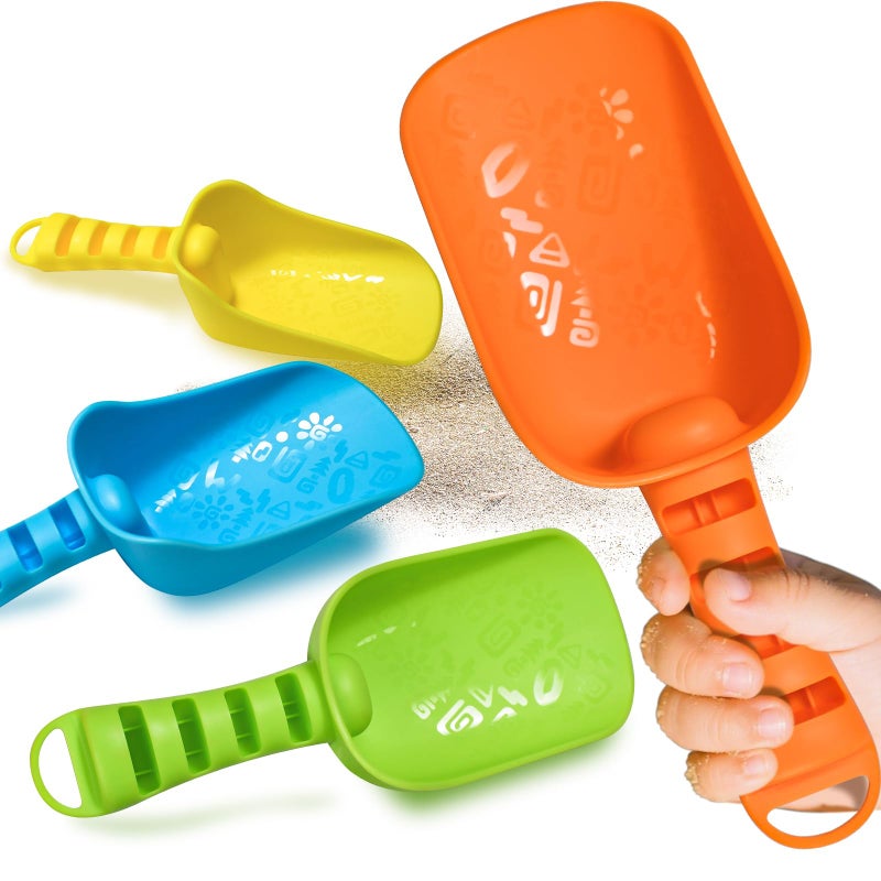 QINGLER Sand Beach Shovels for Kids Heavy Duty Plastic Summer Sand Scoops Toy 4 Pack Blue Green Yellow Orange Sandbox Garden Digging Play Gift Set Party Bundle83inch - Image 3