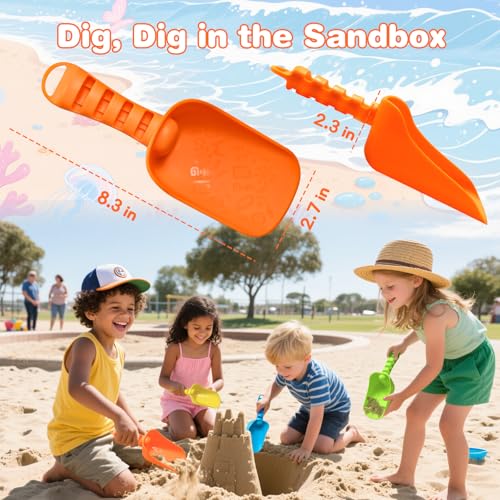 QINGLER Sand Beach Shovels for Kids Heavy Duty Plastic Summer Sand Scoops Toy 4 Pack Blue Green Yellow Orange Sandbox Garden Digging Play Gift Set Party Bundle83inch - Image 5