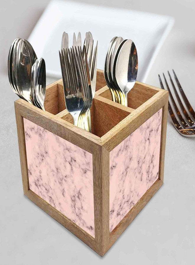 Nutcase Wooden Cutlery Stand Holder Silverware Caddy Spoons Forks Knives Organizer for Dining Table & Kitchen -Made in India-Spoons NOT Included - Peach Marble - Image 2