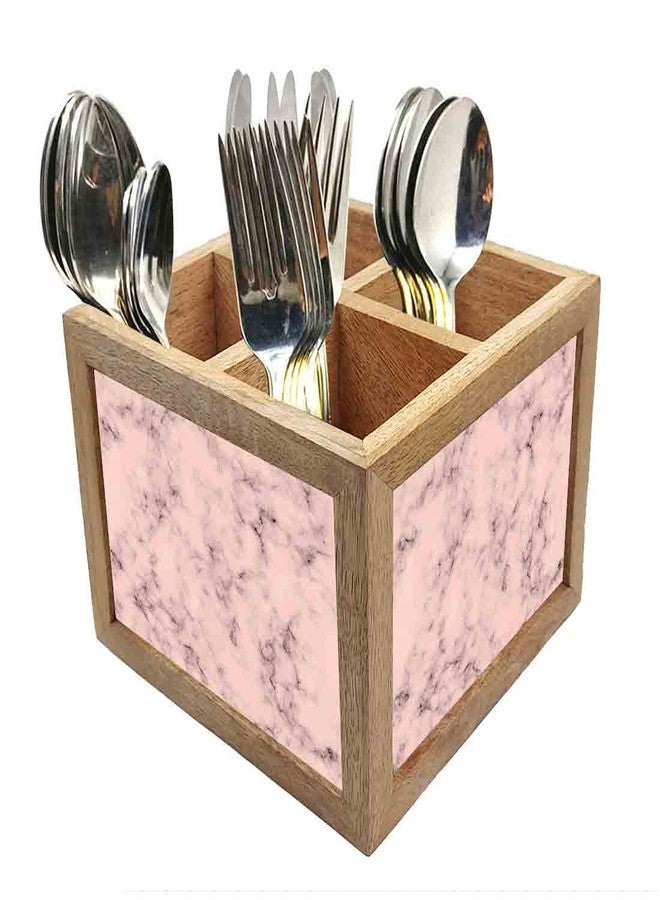 Nutcase Wooden Cutlery Stand Holder Silverware Caddy Spoons Forks Knives Organizer for Dining Table & Kitchen -Made in India-Spoons NOT Included - Peach Marble - Image 1