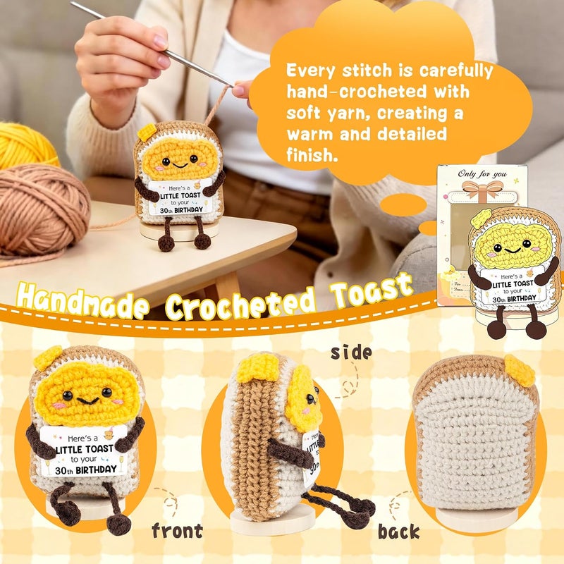 WITCOLOR 30th Birthday Gift for Women Men - Handmade Crochet Toast Ornament with Wood Base, Funny 30 Year Old Milestone Souvenir for Best Friend, Coworker, Sister, Little Toast Desk Decor Ornament - Image 2