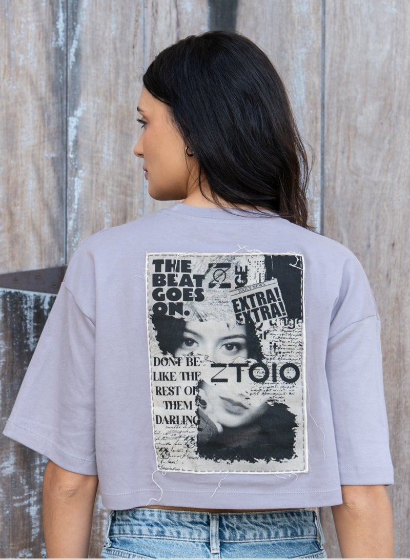 ZTOIQ Women's Premium Tapestry Applique Oversized Crop Top - High-Quality Streetwear - Image 2