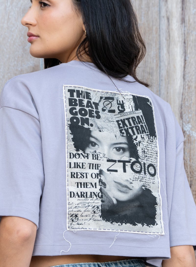 ZTOIQ Women's Premium Tapestry Applique Oversized Crop Top - High-Quality Streetwear - Image 5