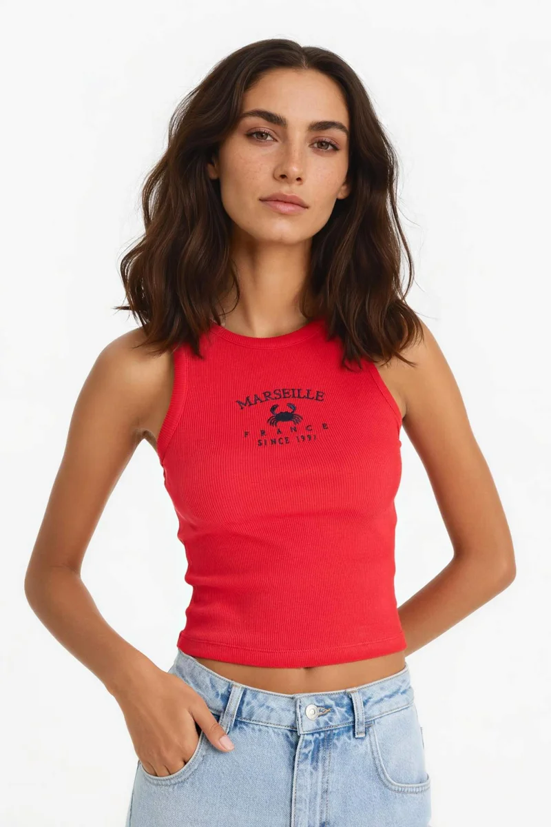 ديفاكتو Slim Fit Printed Halter Neck Corduroy Tank Top