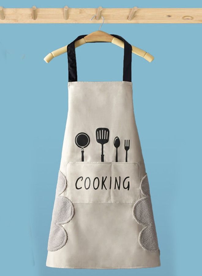 Kitchen Apron with Hand Wipe Oil-proof Water-drop Resistant with 2 Pockets Cooking Bib Aprons for Women Men Chef - Image 1