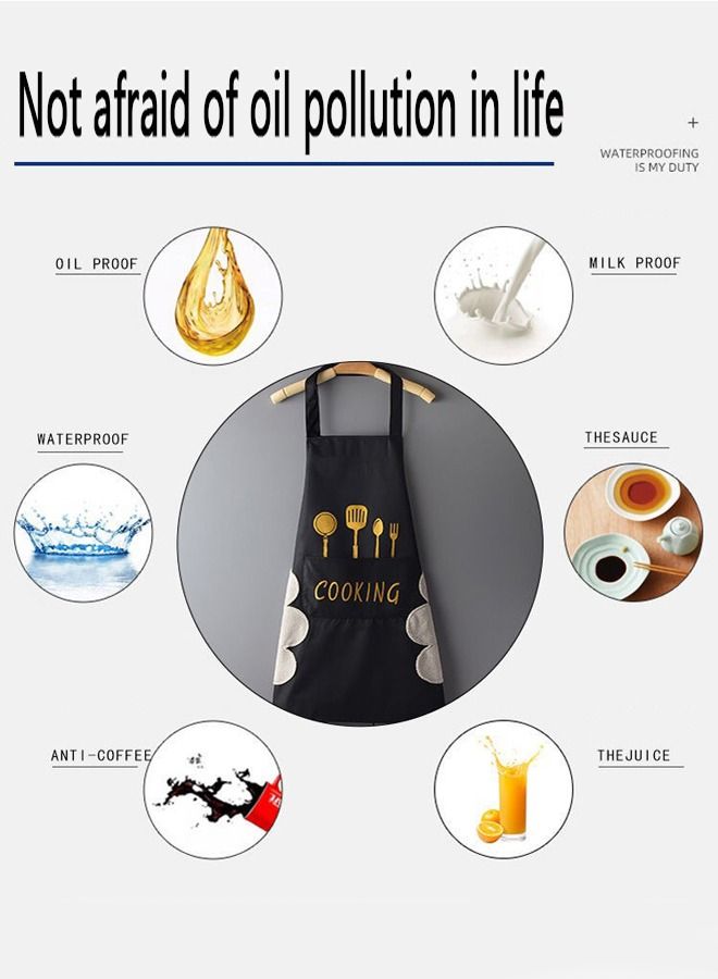 Kitchen Apron with Hand Wipe Oil-proof Water-drop Resistant with 2 Pockets Cooking Bib Aprons for Women Men Chef - Image 2